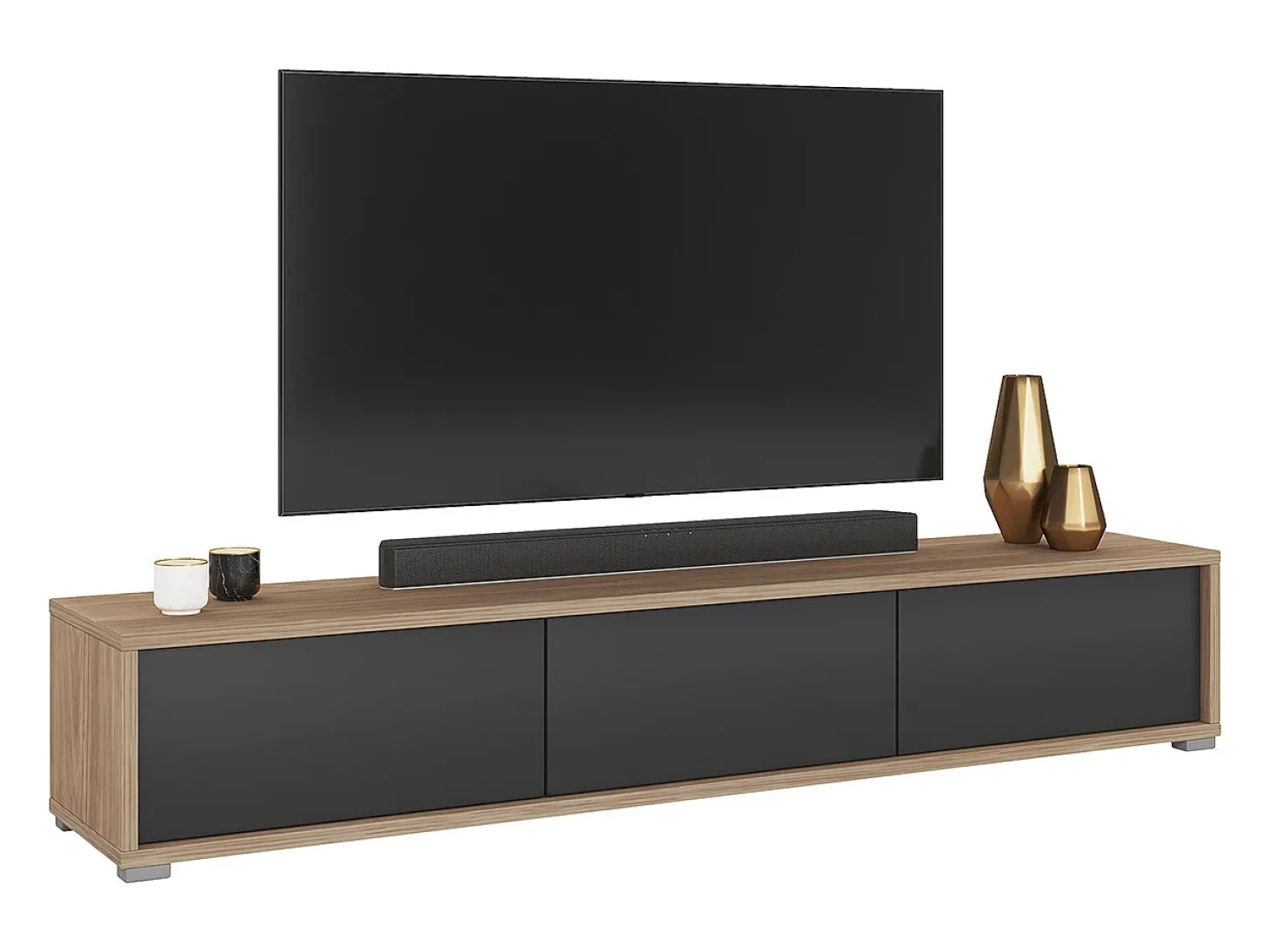 Móvel TV 3 portas Idra cinzento e madeira 180cm