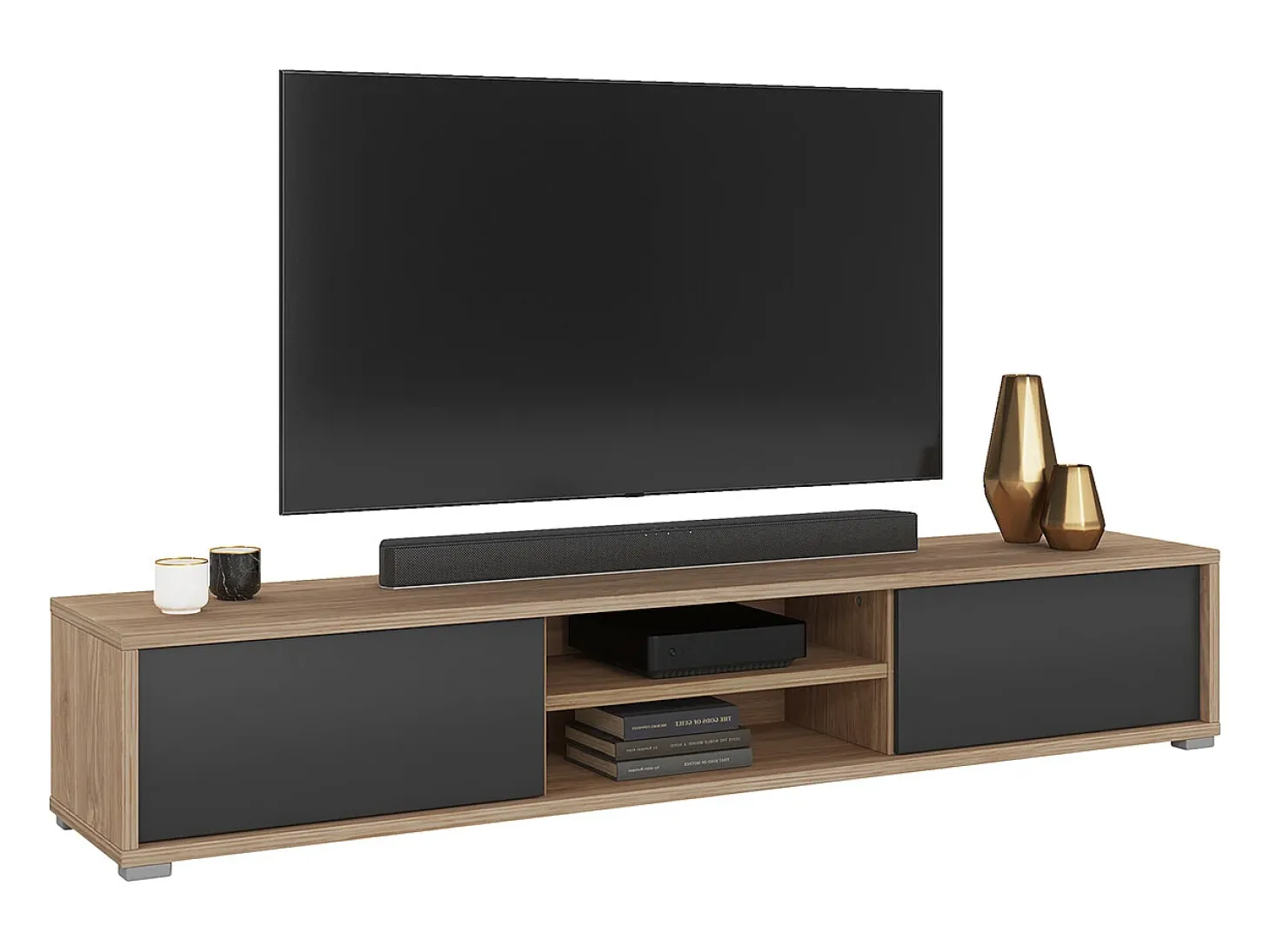 Móvel TV 2 portas Idra cinzento e madeira 180cm
