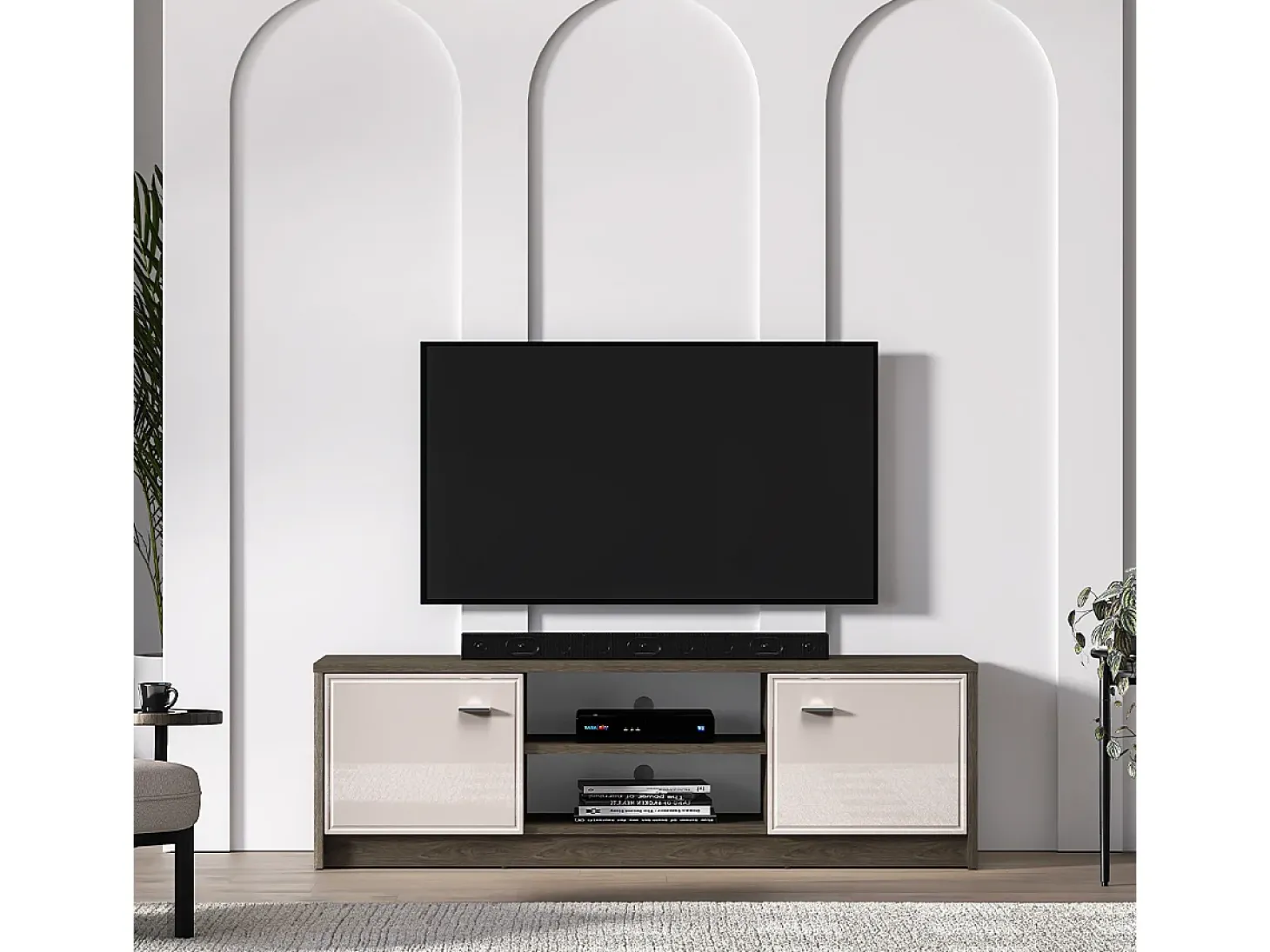 Móvel TV 2 portas Kaius caxemira e madeira escura 160cm