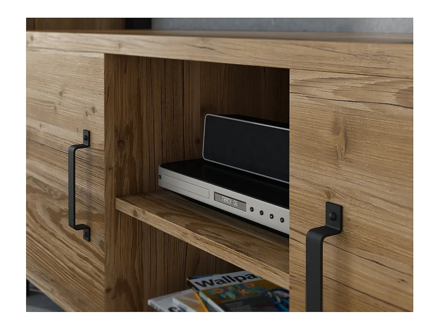 Móvel TV 2 portas Lyam madeira e preto 147cm
