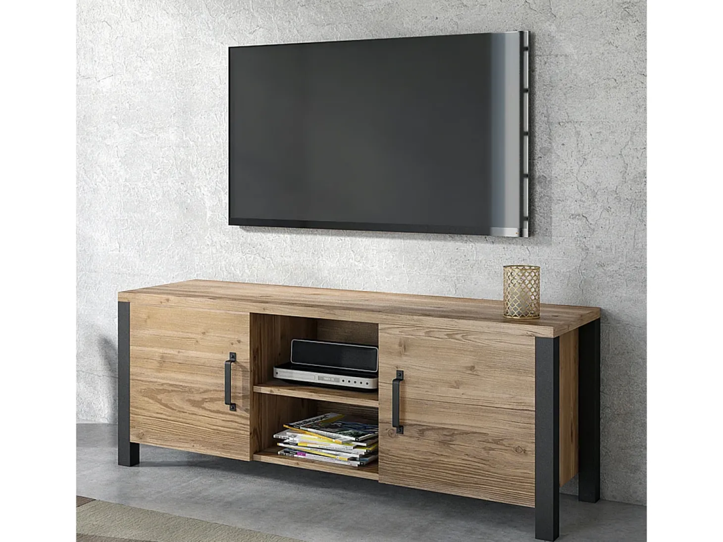 Móvel TV 2 portas Lyam madeira e preto 147cm