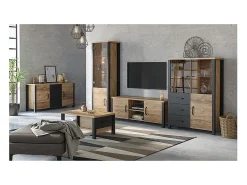 Móvel TV 2 portas Lyam madeira e preto 147cm