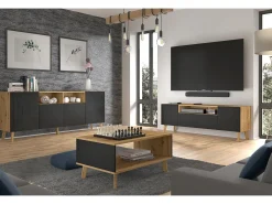 Móvel TV 3 portas Nexa madeira e preto 160cm