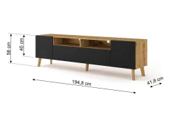 Móvel TV 3 portas Nexa madeira e preto 195cm
