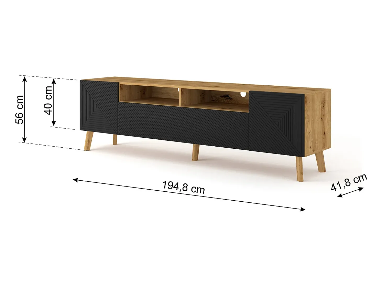 Móvel TV 3 portas Nexa madeira e preto 195cm