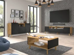 Móvel TV 3 portas Nexa madeira e preto 195cm