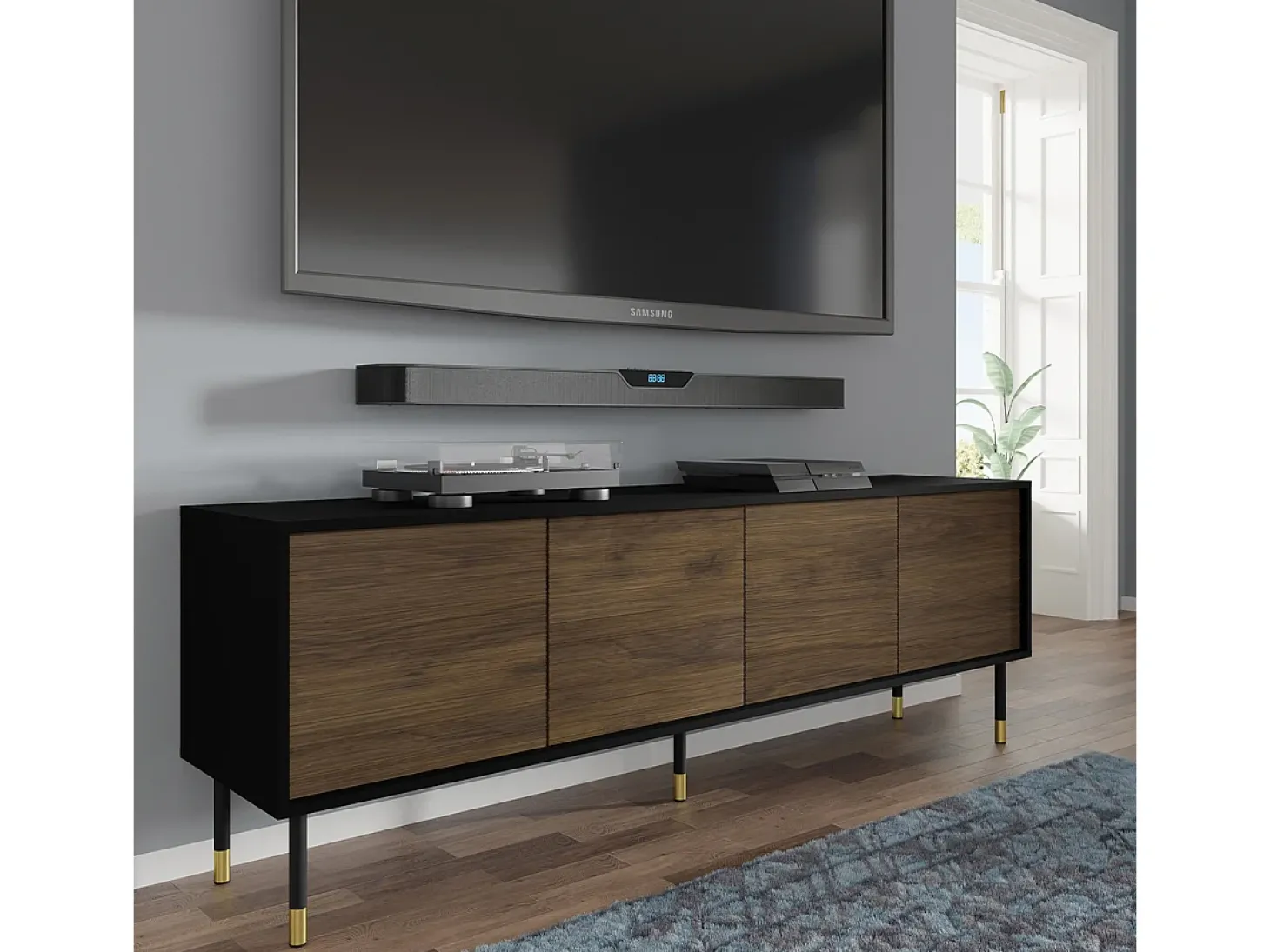 Móvel TV 4 portas Rani madeira e preto 180cm
