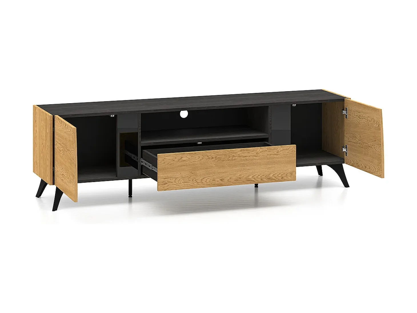 Móvel TV 2 portas Soah madeira e preto 180cm