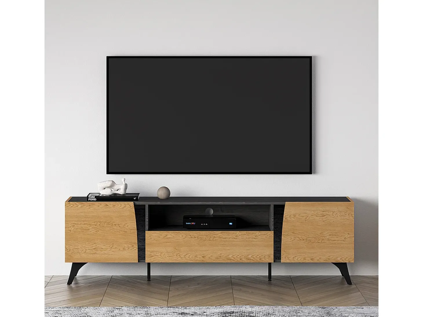 Móvel TV 2 portas Soah madeira e preto 180cm