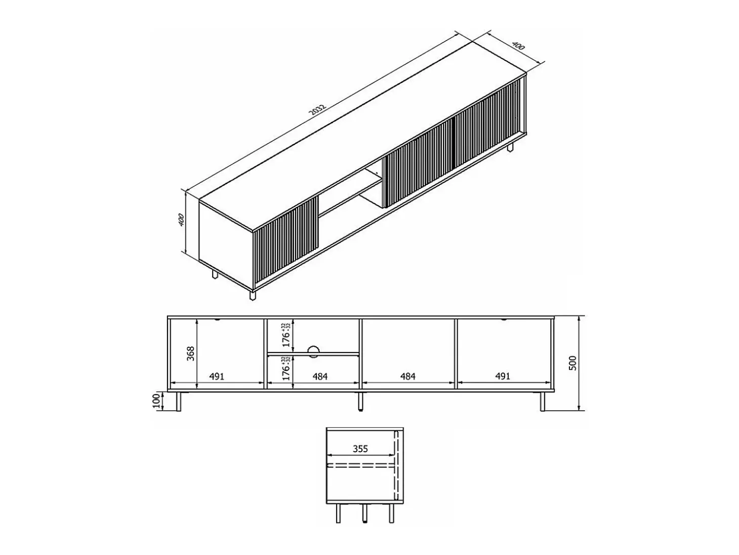 Móvel TV 3 portas Soly madeira 203,2cm