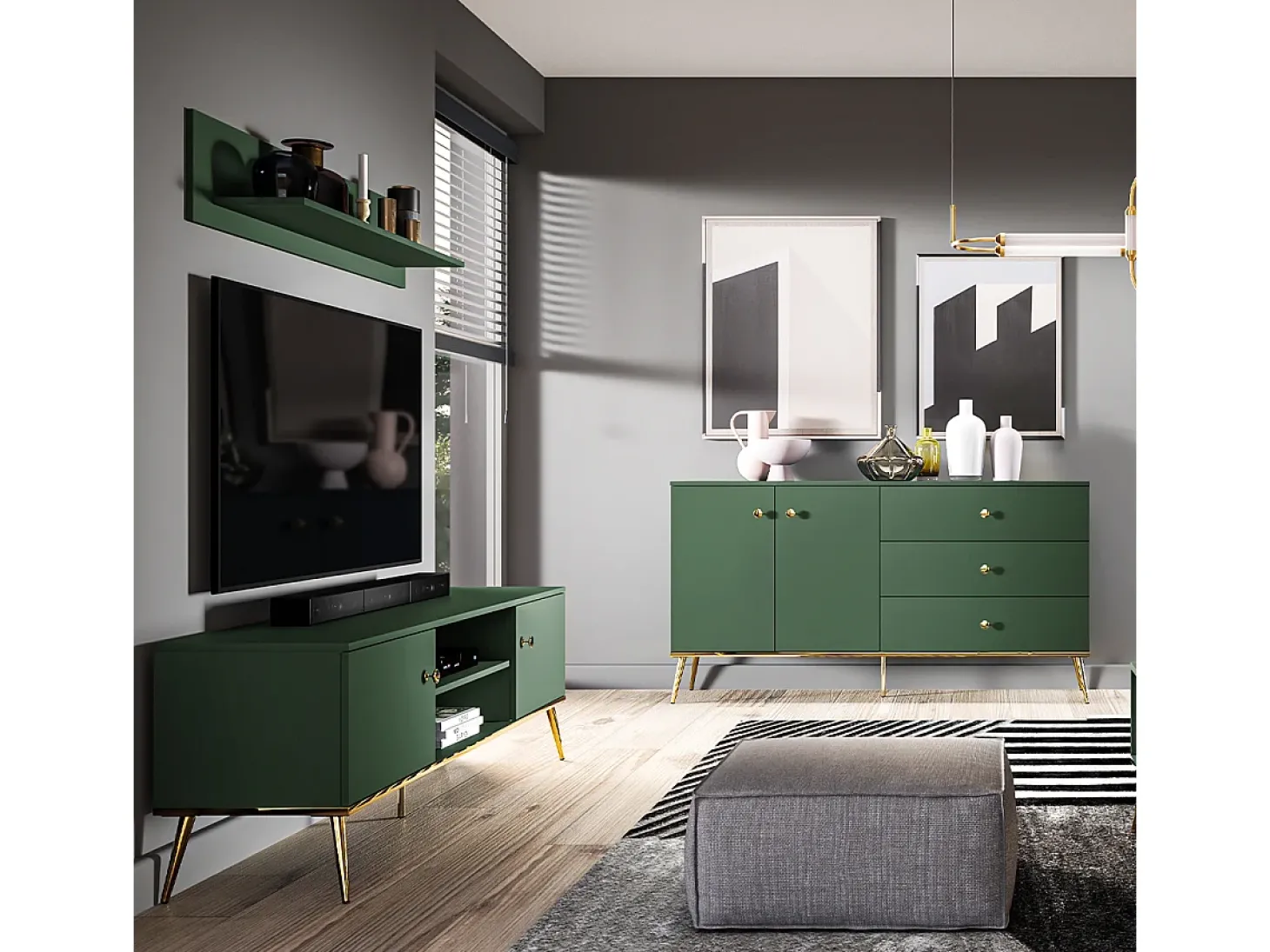 Móvel TV 2 portas Thalia verde 160cm
