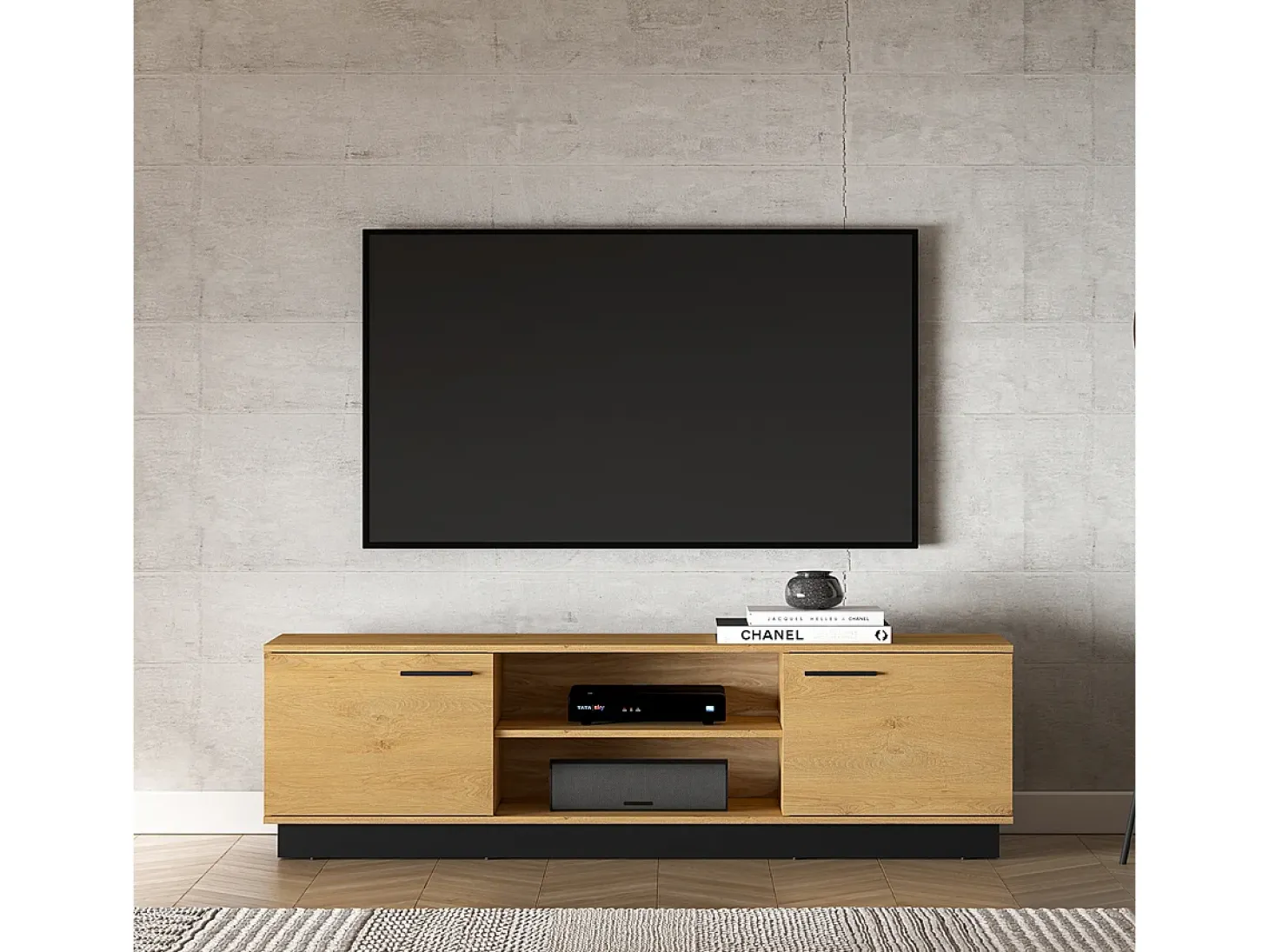 Móvel TV 2 portas Ysia madeira e preto 170cm