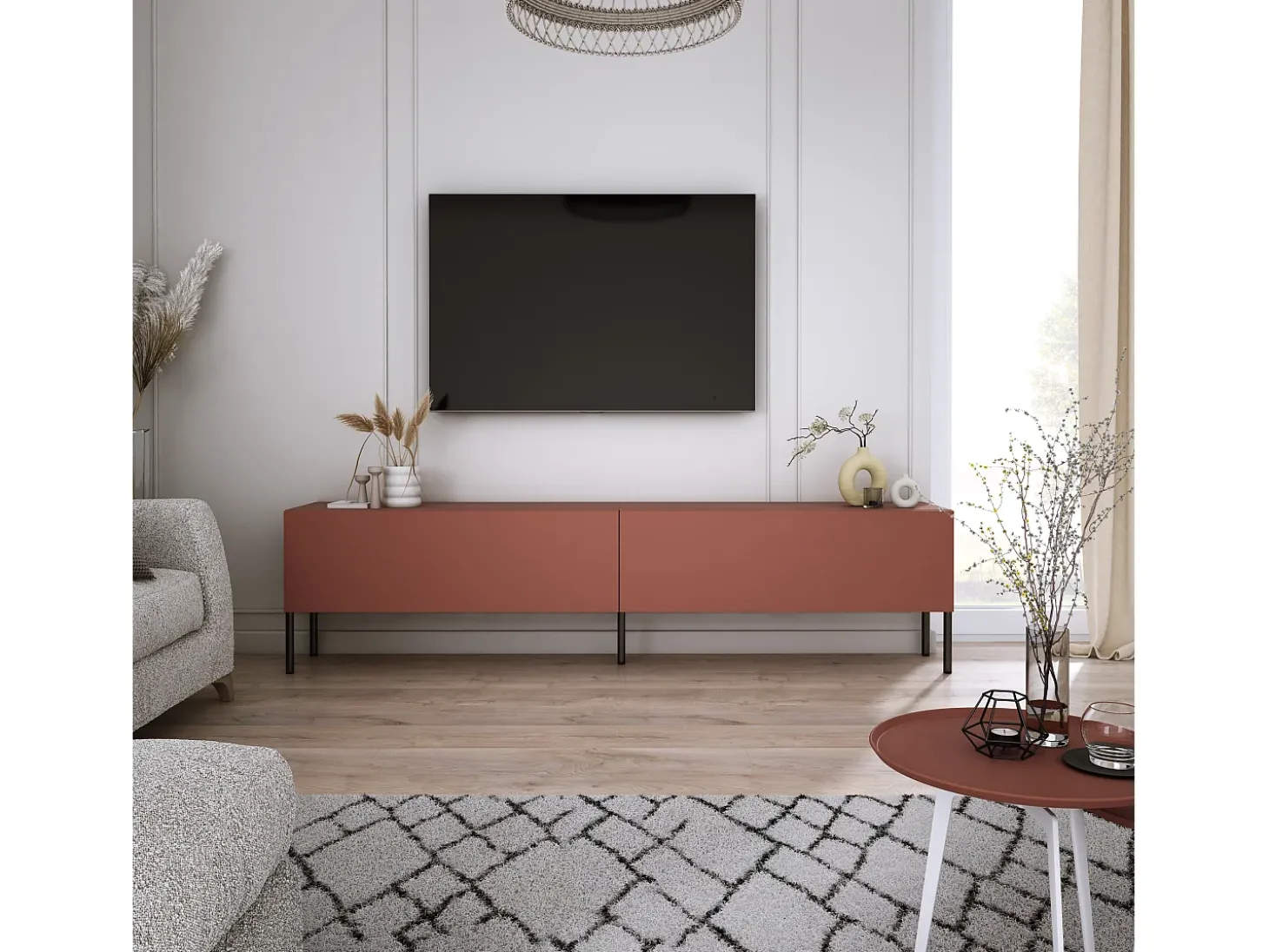 Móvel TV : Vermelho Tijolo, 170 x 52 x 32 cm, patas pretas
