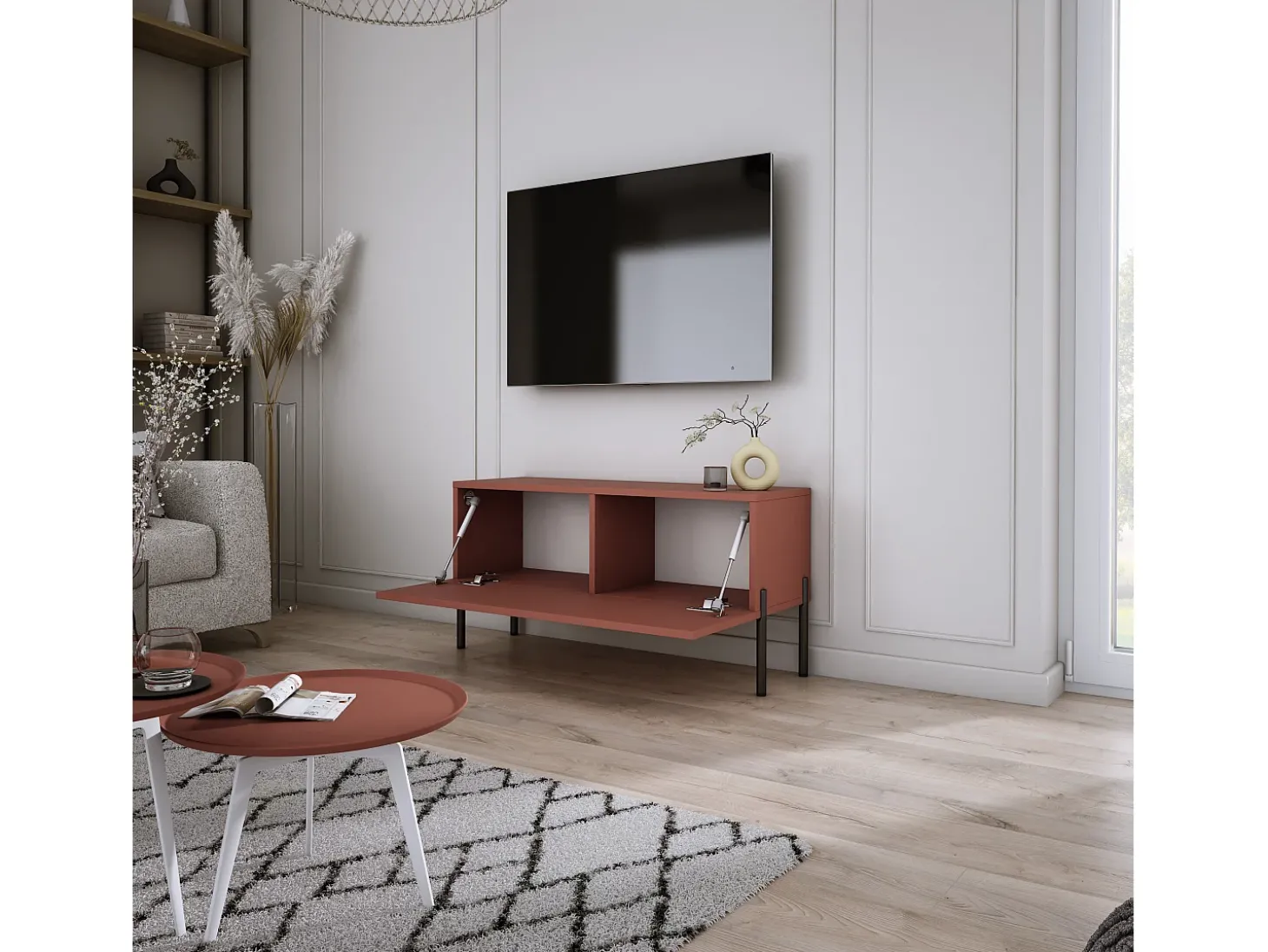 Móvel TV : Vermelho Tijolo, 100 x 52 x 32 cm, patas pretas