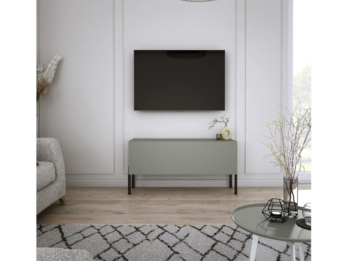 Móvel TV: Aloe, 100 x 52 x 32 cm, pés pretos