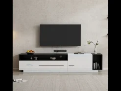 Móvel TV brilhante com 1 porta e 1 gaveta - 170 x 38 x 42 cm - Aglomerado - Branco e preto