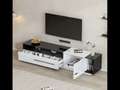 Móvel TV brilhante com 1 porta e 1 gaveta - 170 x 38 x 42 cm - Aglomerado - Branco e preto