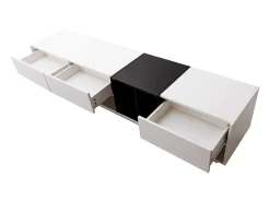 Móvel TV 190cm - 3 gavetas e 2 compartimentos - branco brilhante e preto