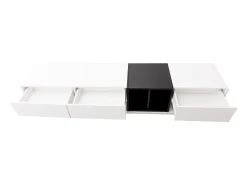 Móvel TV 190cm - 3 gavetas e 2 compartimentos - branco brilhante e preto