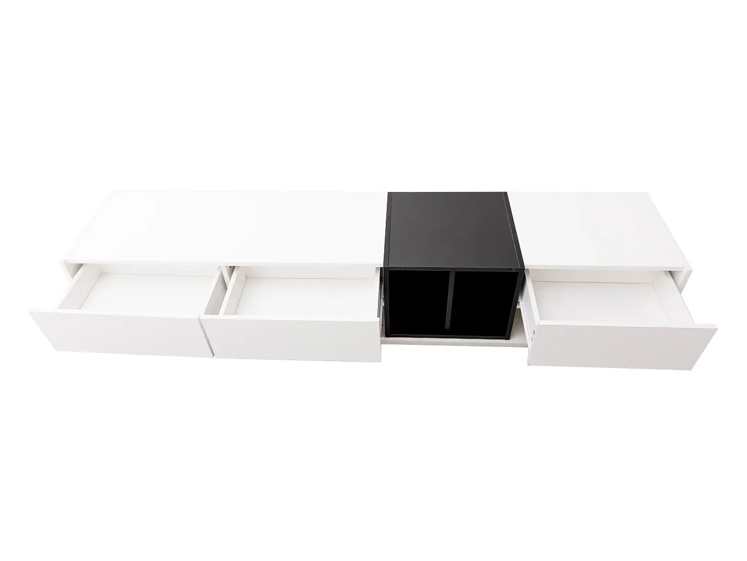 Móvel TV 190cm - 3 gavetas e 2 compartimentos - branco brilhante e preto