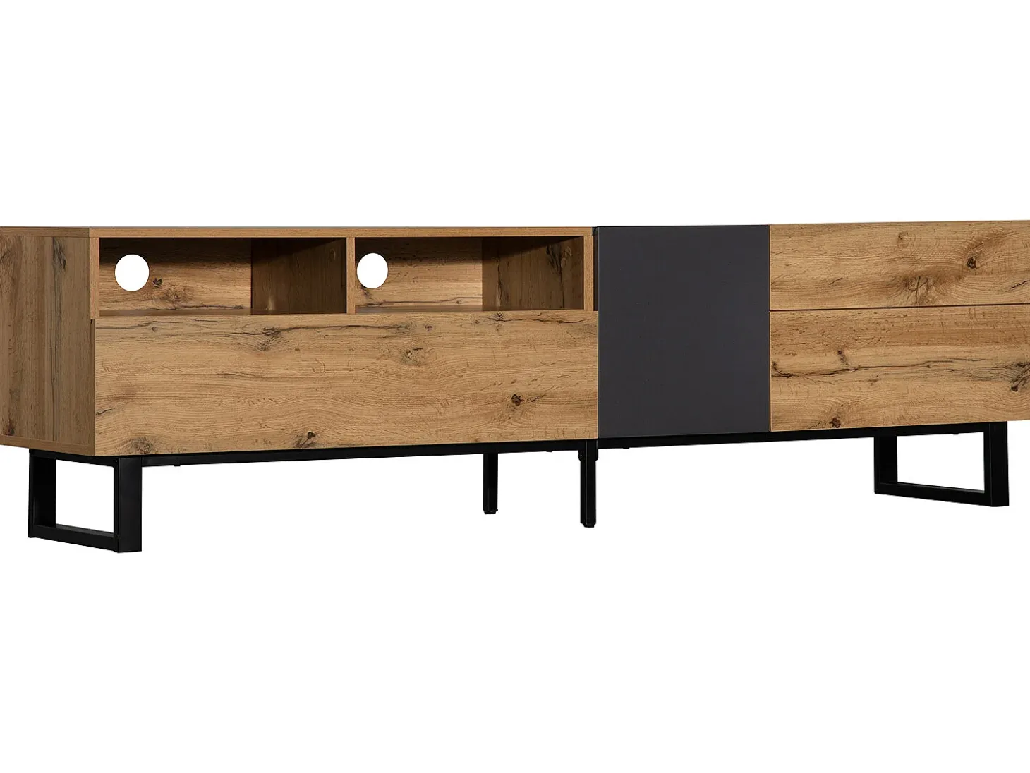 Móvel TV 180cm - 2 gavetas e 5 compartimentos - estilo industrial - Natural