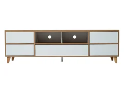 Móvel TV 175cm - 5 portas + 2 compartimentos - estilo contemporâneo - Natural & Branco