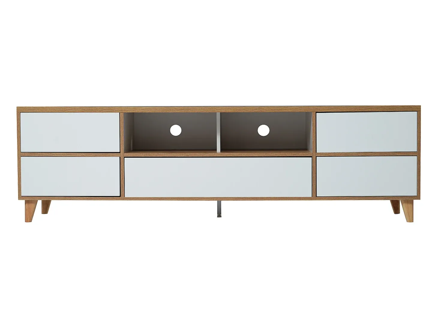 Móvel TV 175cm - 5 portas + 2 compartimentos - estilo contemporâneo - Natural & Branco