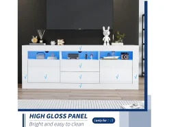 Móvel TV 160cm adequado para TV 70" - com LED - 2 portas 2 gavetas 3 compartimentos abertos - Branco
