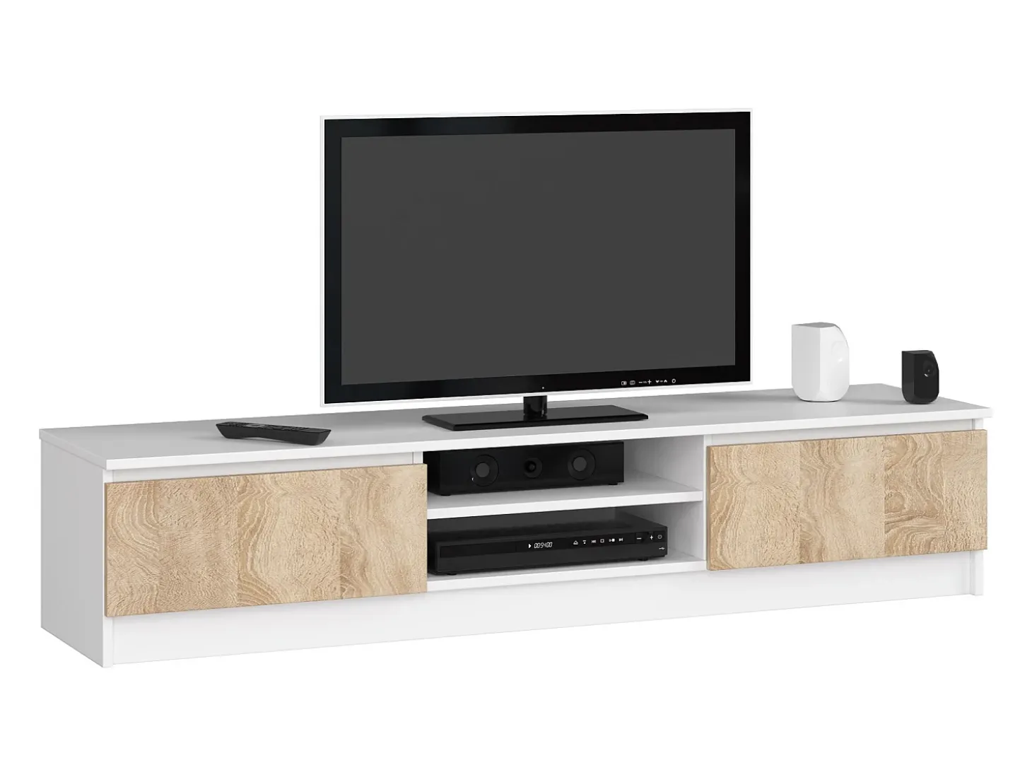 Móvel TV 160cm Branco/Carvalho Sonoma, 2 Portas, Estilo Moderno, Montagem DIY