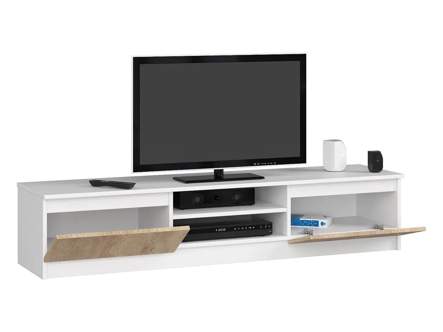 Móvel TV 160cm Branco/Carvalho Sonoma, 2 Portas, Estilo Moderno, Montagem DIY