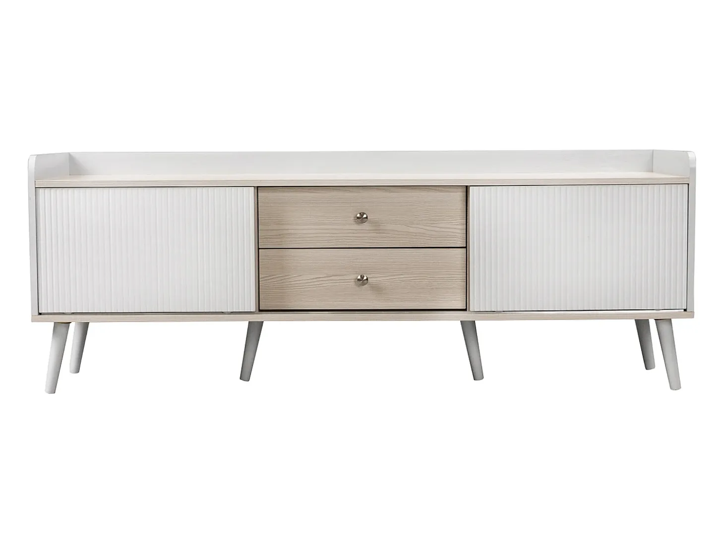 Móvel TV 160cm com 2 gavetas e 2 portas de correr - Branco & Natural