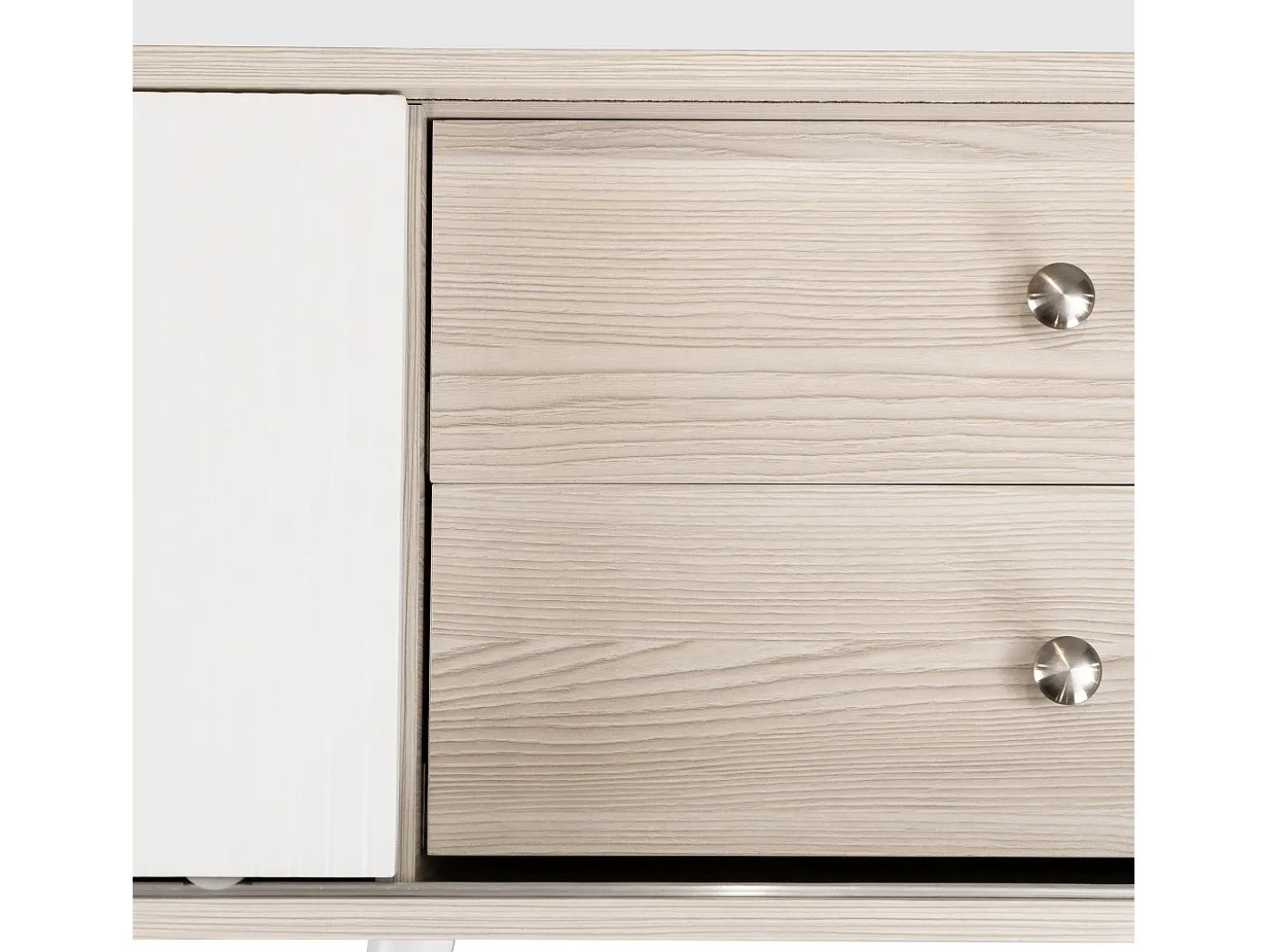 Móvel TV 160cm com 2 gavetas e 2 portas de correr - Branco & Natural