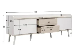 Móvel TV 160cm com 2 gavetas e 2 portas de correr - Branco & Natural