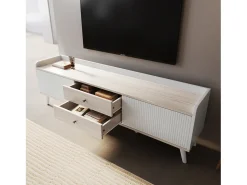 Móvel TV 160cm com 2 gavetas e 2 portas de correr - Branco & Natural