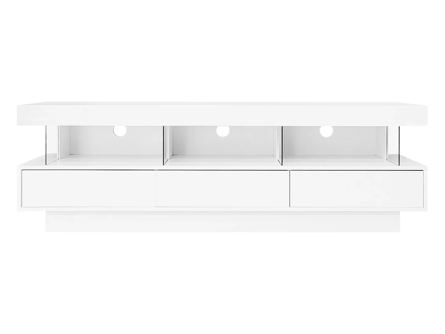 Móvel TV 160cm com LED - 3 compartimentos em vidro - Controlado por APP - adequado para TV 70" - Branco