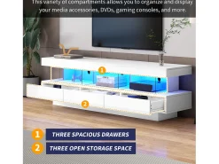 Móvel TV 160cm com LED - 3 compartimentos em vidro - Controlado por APP - adequado para TV 70