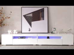 Móvel TV 240cm com LED variável - estilo contemporâneo - Branco