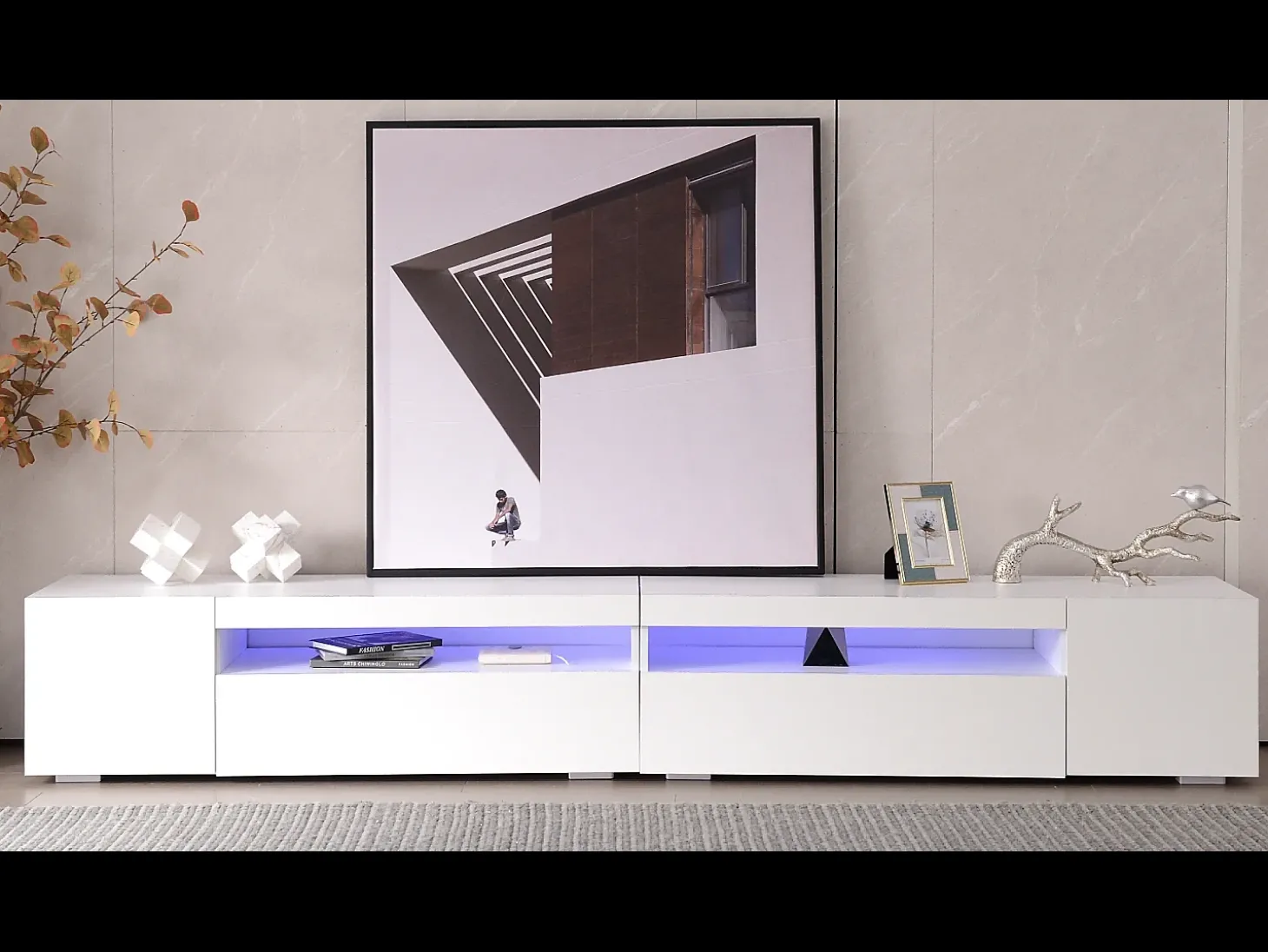 Móvel TV 240cm com LED variável - estilo contemporâneo - Branco