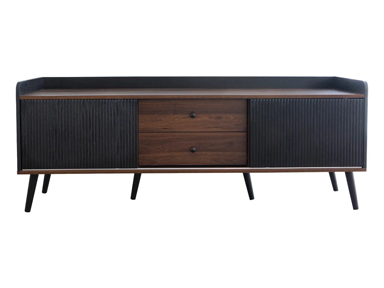 Móvel TV com 2 gavetas e 2 portas de correr - estilo moderno - cores: preto e natural