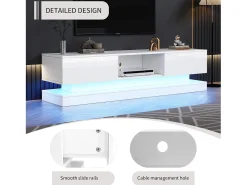 Móvel TV com 2 gavetas e compartimento aberto - 160 x 35 x 40,5 cm - LEDs - Aglomerado - Branco brilhante