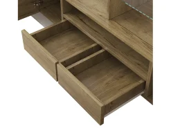 Móvel TV com 6 portas, 2 gavetas e 2 nichos, LED incluído, em laca branca brilhante e acabamento em madeira - 145x30x51cm
