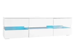 Móvel TV com 4 portas, 2 gavetas, compartimento aberto - 160 x 39 x 45 cm - Aglomerado - LEDs - Branco brilhante