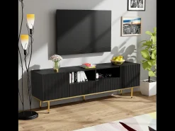 Móvel TV com 2 portas, 2 gavetas e 2 nichos - 165x36x55cm - Aglomerado e pés dourados - Preto