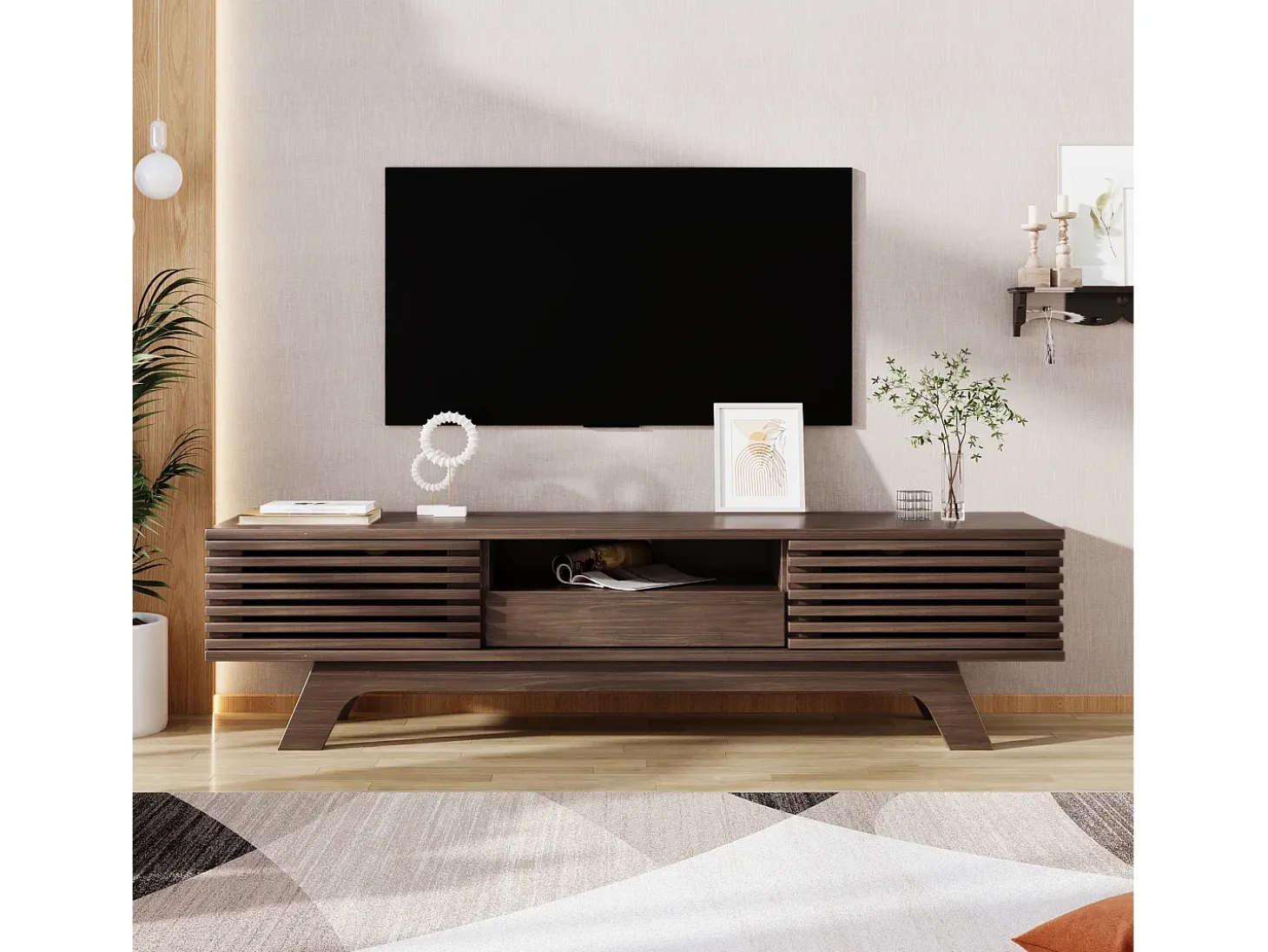 Móvel TV com 2 portas, 1 gaveta e 1 nicho - Aglomerado - 150 x 40 x 44,5 cm - Natural