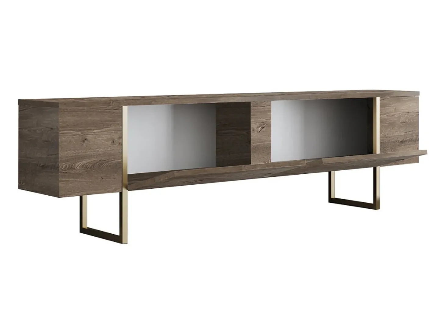 Móvel TV com 2 portas - Natural escuro e dourado - ZIRELDA