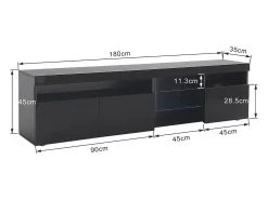 Móvel TV com 3 portas, 5 nichos e LED, preto