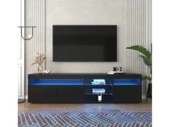 Móvel TV com 3 portas, 5 nichos e LED, preto
