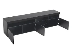 Móvel TV com 3 portas, 5 nichos e LED, preto