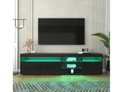 Móvel TV com 3 portas, 5 nichos e LED, preto