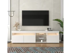 Móvel TV com 3 portas, 5 nichos e LED, branco